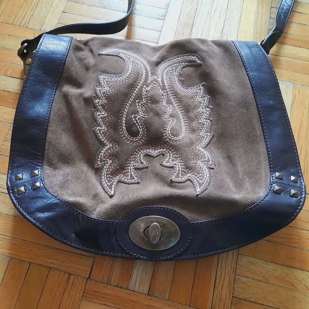 DURANGO 100% genuine leather brown crossbody bag with embroidered emblem